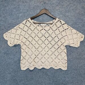 Sezane Paris Dorrine Crochet Top Womens Large Lattice Eyelet Scalloped Designer